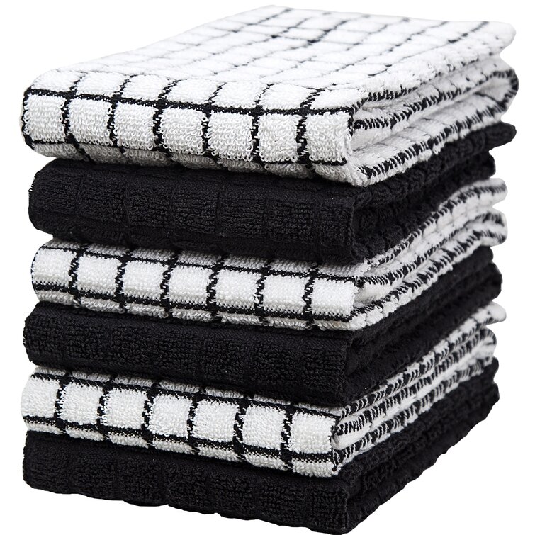 Kitchen Towels (16”X 28”%2C 6 Pack) – Large Cotton Kitchen Hand Towels – Chef Weave Design – 380 GSM Highly Absorbent Tea Towels Set With Hanging Loop – Black 